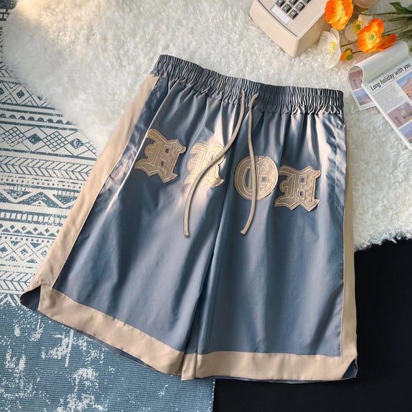Oversized Basketball Letter Striped Shorts NS661