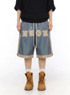 Oversized Basketball Letter Striped Shorts NS661
