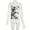 Ink-Wash Print Off-Shoulder Long Sleeve Top NS2282