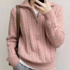 Quarter Zip-Up Knitted Crop Causual Sweater NS817