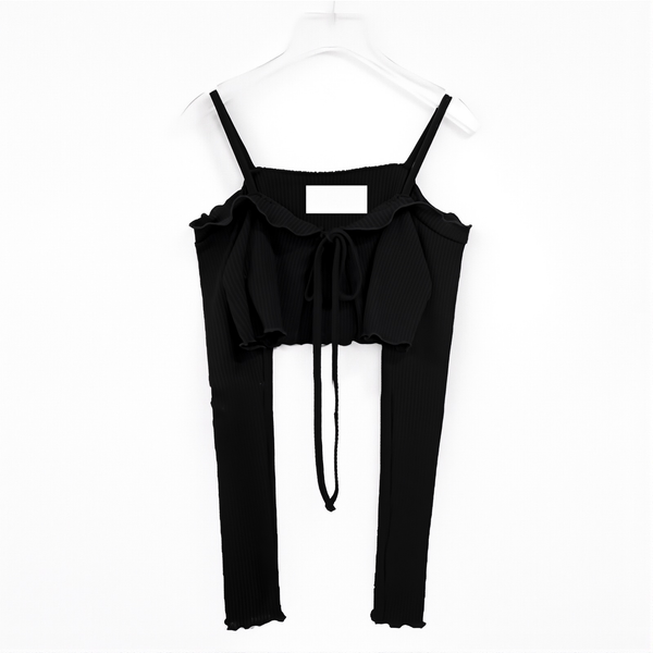 Korean Lace-Up Off-Shoulder Slim Crop Long Sleeve Top NS174