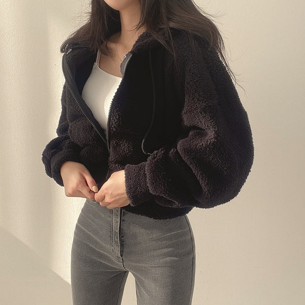 Crop Zip-Up Wool Hoodie NS345