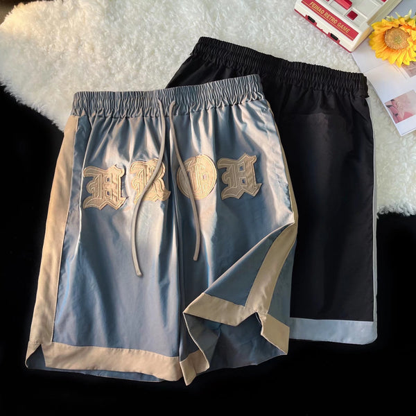 Oversized Basketball Letter Striped Shorts NS661