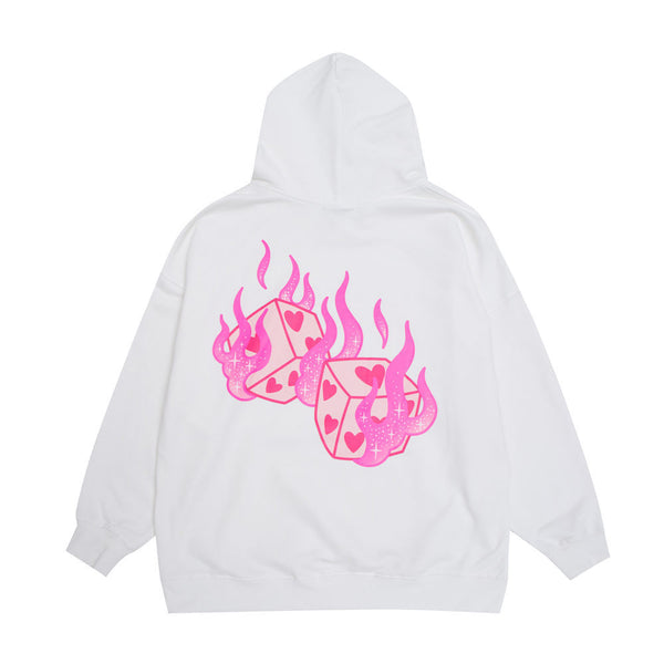 Flame Text Dice Graphic Oversize Hoodie NS242