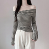 Korean Off-Shoulder Ribbed Long Sleeve Top NS463