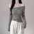 Korean Off-Shoulder Ribbed Long Sleeve Top NS463