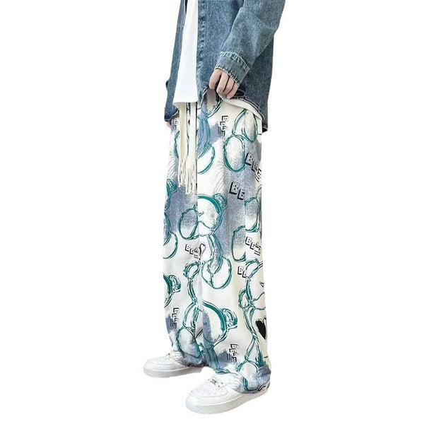 BEAR HEART Artistic Straight Wide-Leg Pants NS619