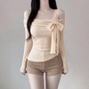 Korean Off-Shoulder Bowknot Long Sleeve Knit Sweater NS217