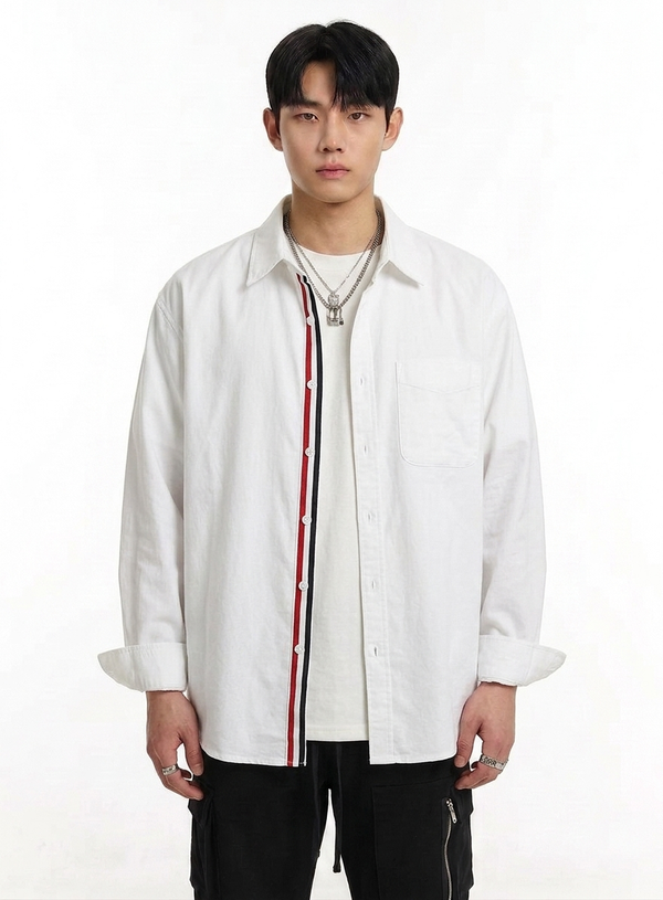 Button-Up Long-Sleeve Shirt Striped NS888
