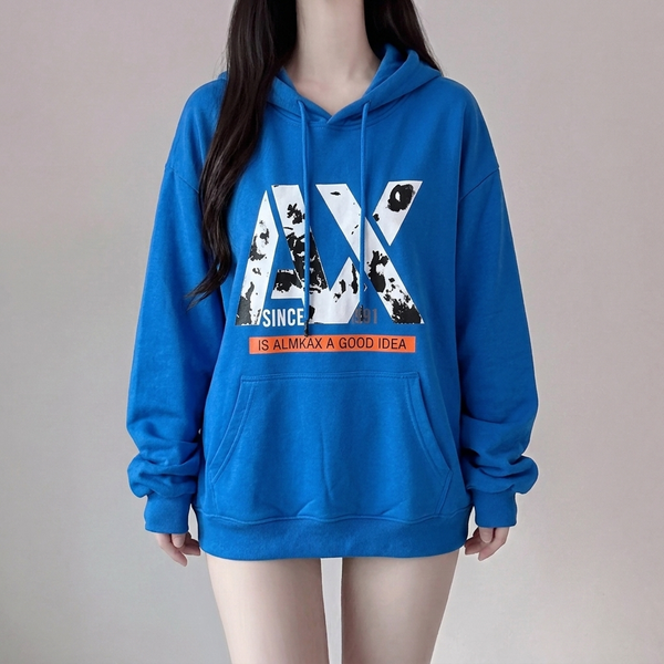 Center Graphic Oversized Pullover Hoodie NS638