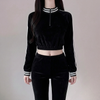 Korean Quarter-Zip Crop Striped Long Sleeve Jacket NS583