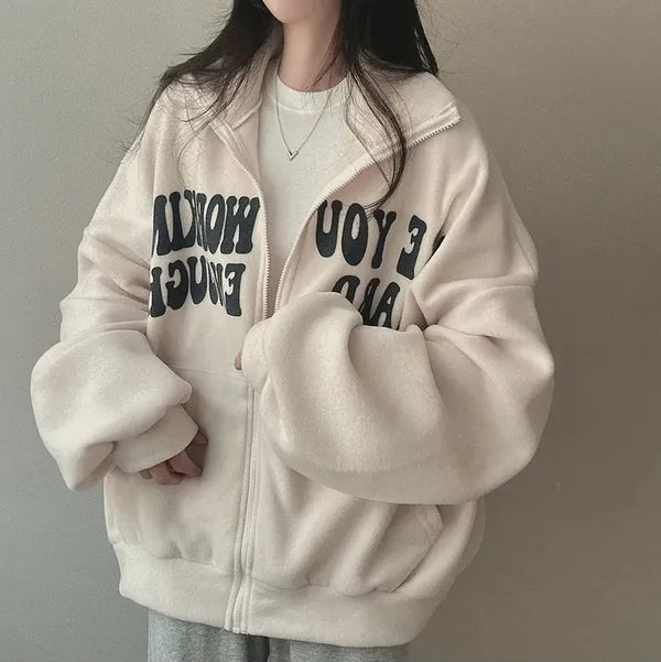 Graphic Oversized Zip-Up Hoodie NS2304