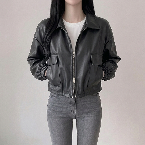 Korean Crop Double Zipper Bomber Jacket NS814