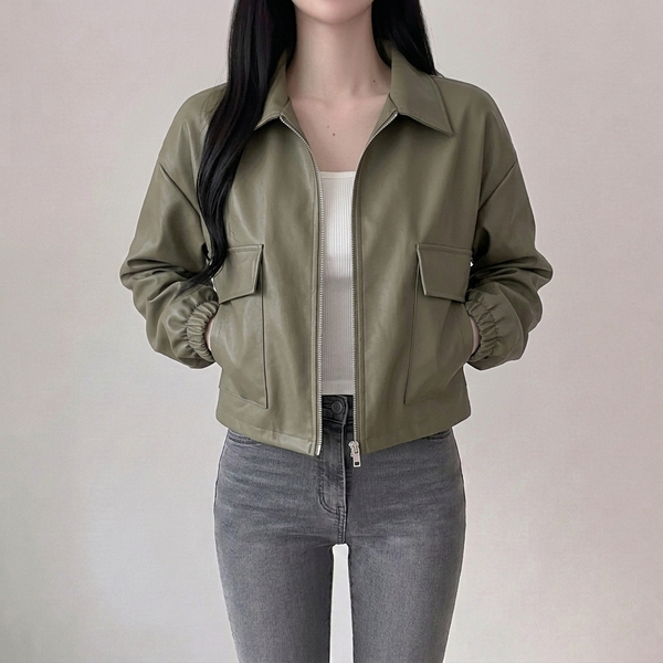 Korean Crop Double Zipper Bomber Jacket NS814