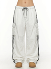 Contrast Elastic Waist Striped Cargo Sweatpants NS617