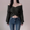 Korean Off-Shoulder Wrap Ribbed Knit Sweater NS632
