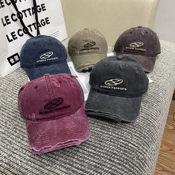 "EPOWER" Washed Distressed Denim Baseball Cap NS217