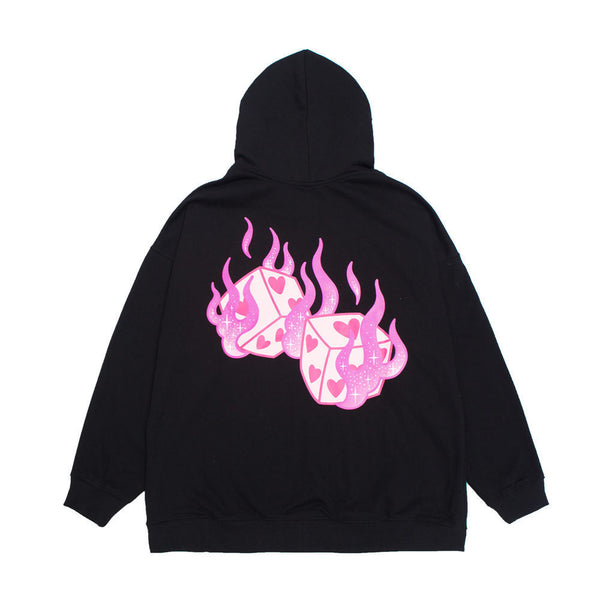 Flame Text Dice Graphic Oversize Hoodie NS242