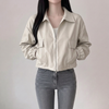 Korean Crop Double Zipper Bomber Jacket NS814