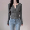 Korean Ribbed Henley Crop Top NS616