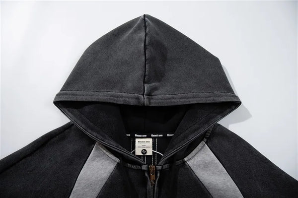 Oversize Striped Panel Zip-Up Hoodie NS2301