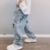 Black Cross Design Straight Baggy Blue Jeans NS715