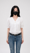 Korean Embroidered Puff Sleeve Cotton Blouse NS615