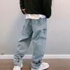 Black Cross Design Straight Baggy Blue Jeans NS715