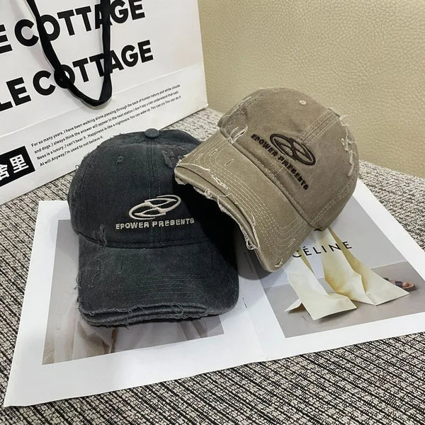 "EPOWER" Washed Distressed Denim Baseball Cap NS217