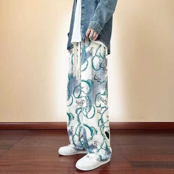 BEAR HEART Artistic Straight Wide-Leg Pants NS619