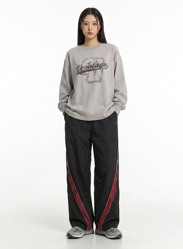 Baggy Wide-Leg V-Striped Sweatpants NS629