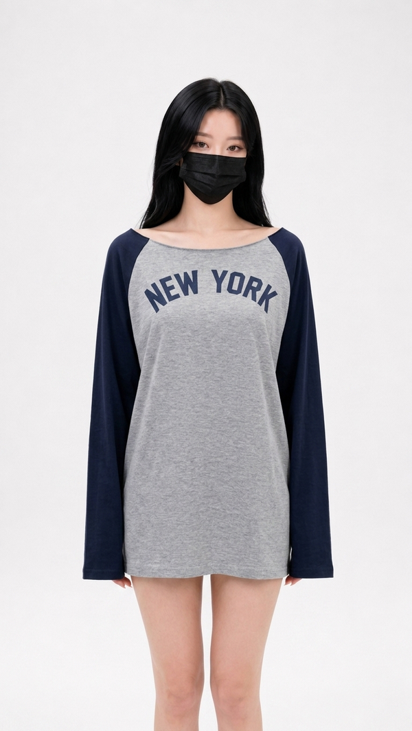 "NEW YORK" Loose Colorblock Raglan Oversized Top NS620