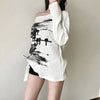 Ink-Wash Print Off-Shoulder Long Sleeve Top NS2282