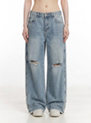Baggy Distressed Ripped Denim Jeans NS610