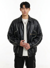 Retro Oversized PU Leather Lapel Zip Jacket NS867