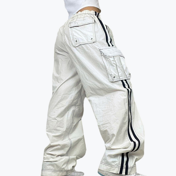 Contrast Elastic Waist Striped Cargo Sweatpants NS617