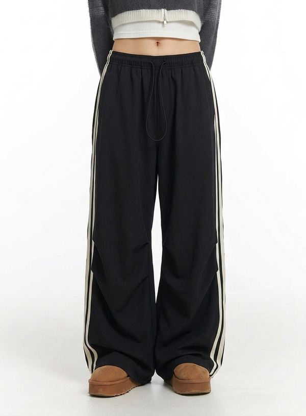 Baggy Wide-Leg Striped Track Pants NS775