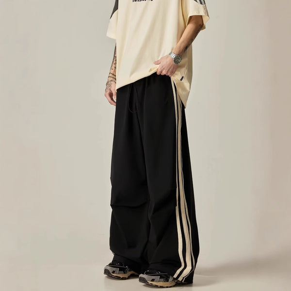 Baggy Wide-Leg Striped Track Pants NS775