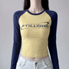 Korean Retro Lettering Raglan Sleeve Crop Tee NS391