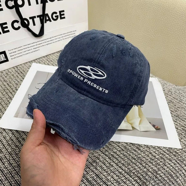"EPOWER" Washed Distressed Denim Baseball Cap NS217