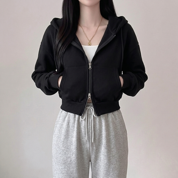 Women's K-fashion Crop Zip-Up Oversize Hoodie NS994
