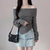 Korean Off-Shoulder Fluffy Knit Cardigan Sweater NS268