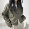 Crop Double Zipper Bomber Jacket NS814