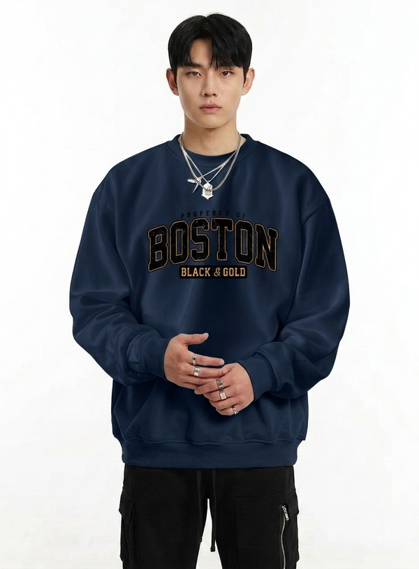 "BOSTON" Collegiate Graphic Oversized Sweatshirt NS422