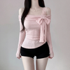 Korean Off-Shoulder Bowknot Long Sleeve Knit Sweater NS217