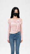 Korean Off-Shoulder Bowknot Long Sleeve Knit Sweater NS217