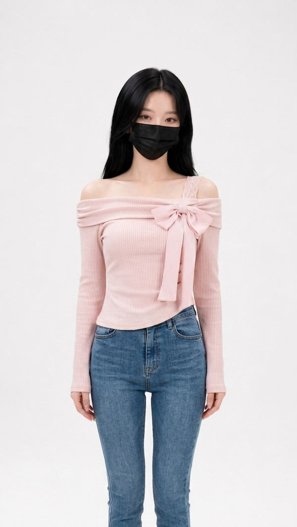 Korean Off-Shoulder Bowknot Long Sleeve Knit Sweater NS217