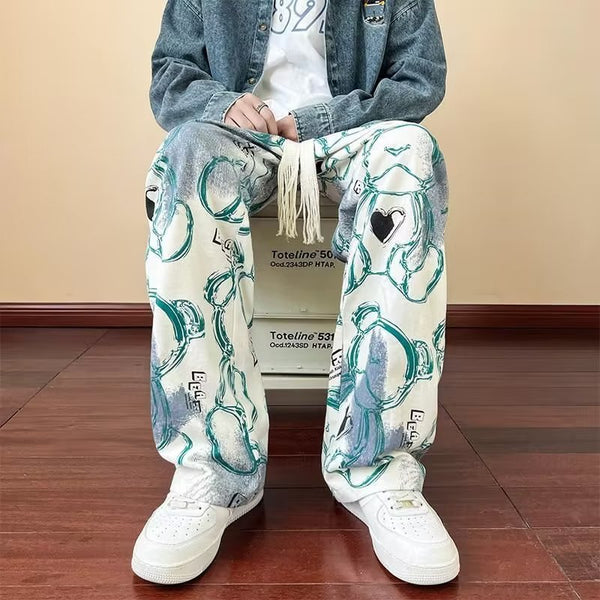 BEAR HEART Artistic Straight Wide-Leg Pants NS619